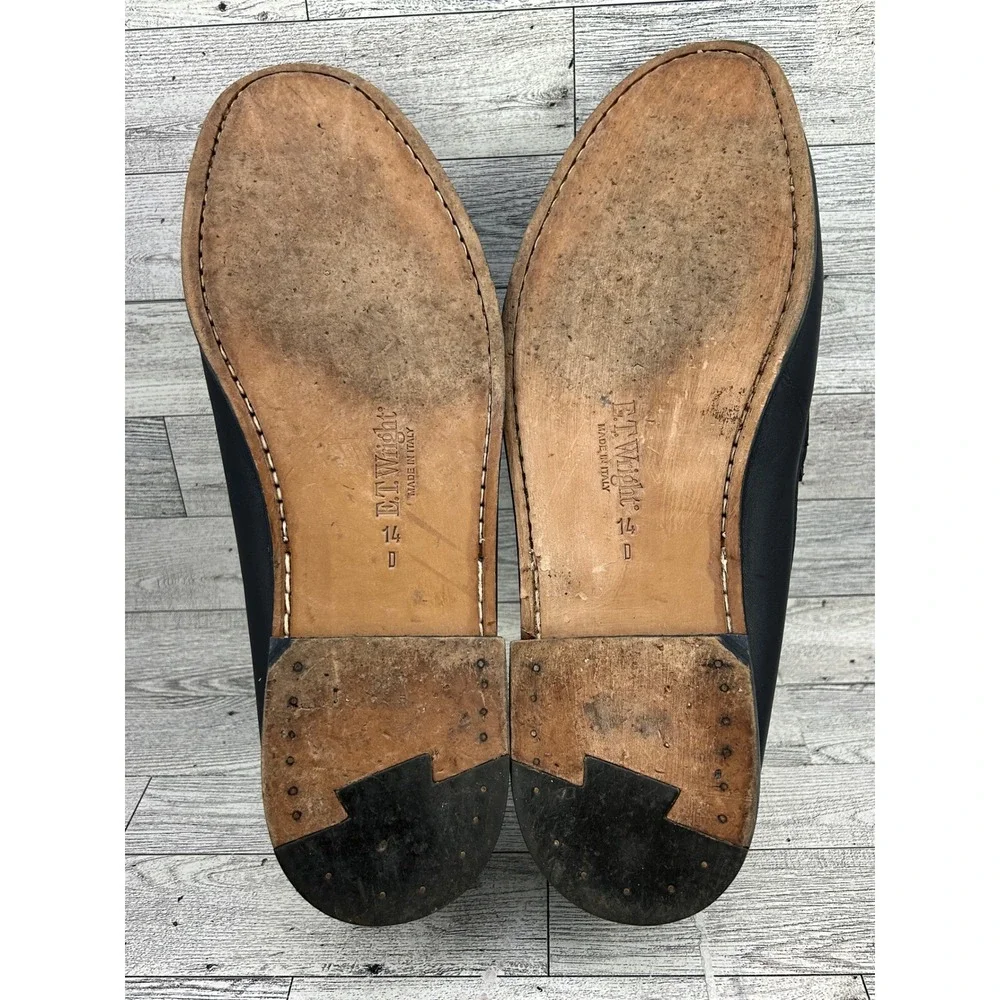 ET Wright Mens Black Leather Moc Toe Loafers Made‎ in Italy 80260 Size 14 D